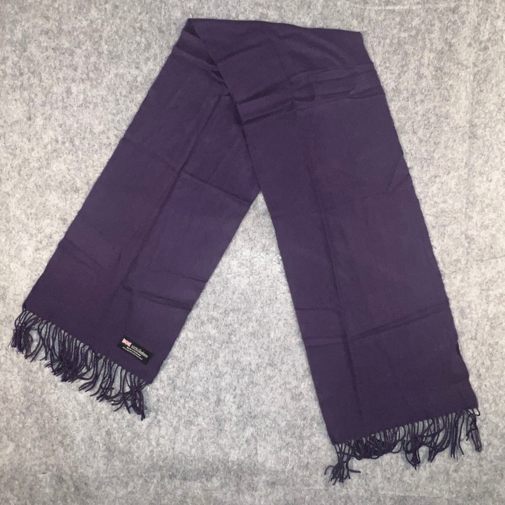 100% Cashmere Scarf Made in Scotland Purple Fringed Winter Neckwear Mens